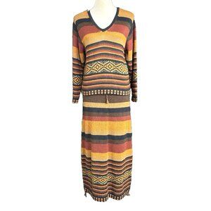 Vintage Peruvian Style Sweater Knit Two Piece Maxi Skirt Set Incredibly SOFT